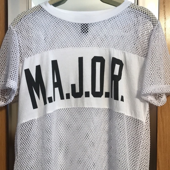 Forever 21 size S white mesh short sleeve shirt with solid front panel MAJOR - Picture 2 of 8